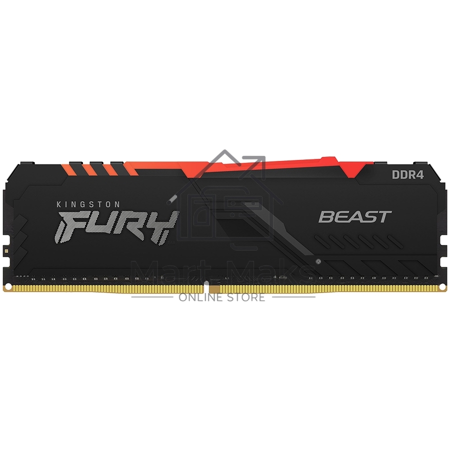 Оперативная память Kingston Fury Beast, DDR4, 16GB (1x16GB), 3200MHz, CL16, DIMM, с радиатором, RGB, черный