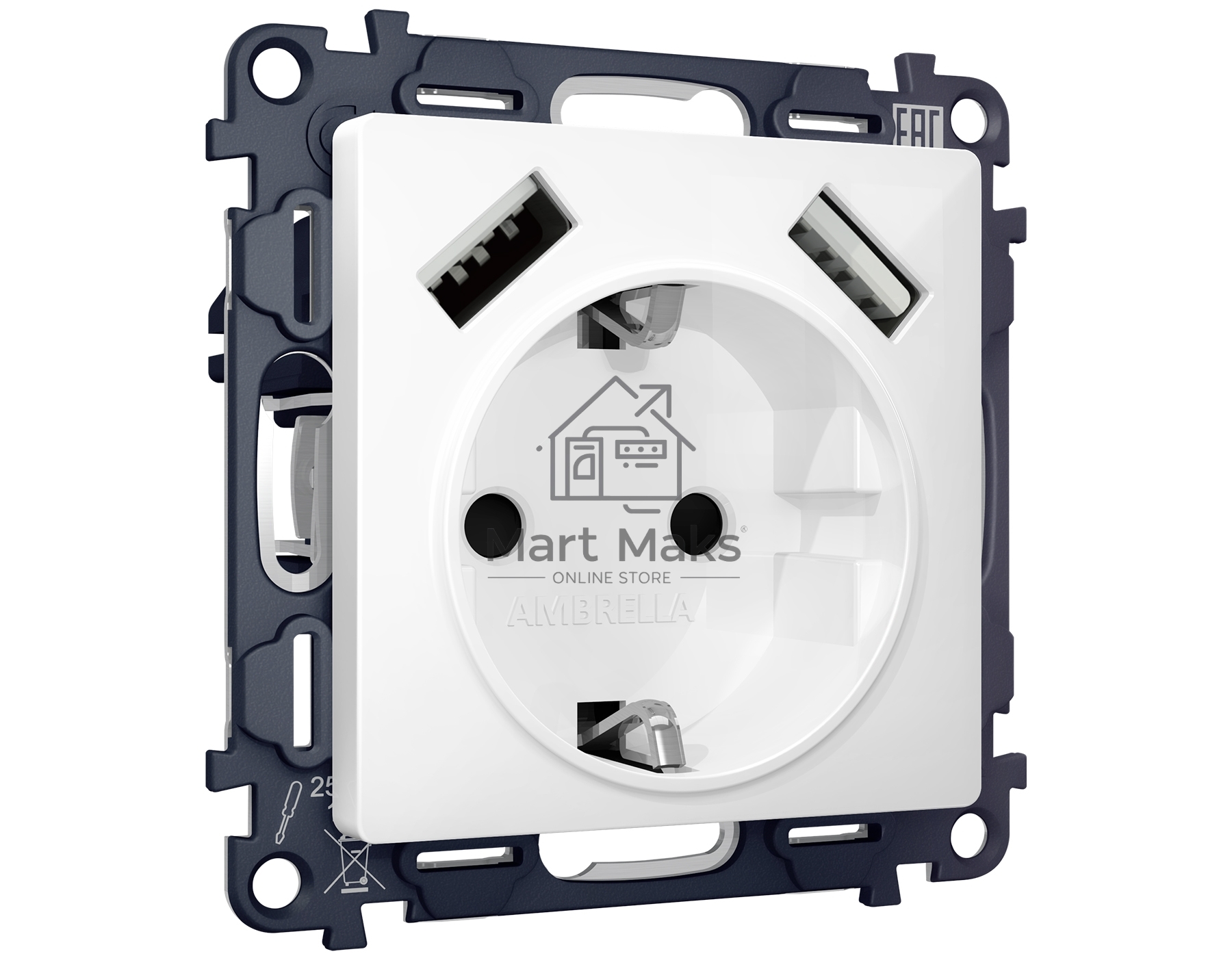 Комплект механизма электрической розетки ALFA Белый глянец 2USB A+A 18W (быстрая зарядка) с/з QUANT (AP1090, VM155) MA109010