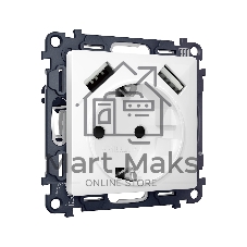 Комплект механизма электрической розетки ALFA Белый глянец 2USB A+A 18W (быстрая зарядка) с/з QUANT (AP1090, VM155) MA109010