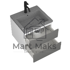 Тумба под раковину Bau Stil Loft grey brushed, раковина кварцевая BAU Stil 50, серый металлик, смеситель Dream Black, черный