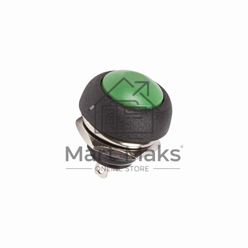 Выключатель-кнопка 250V 1А (2с) OFF-(ON) Б/Фикс зеленая Micro Rexant