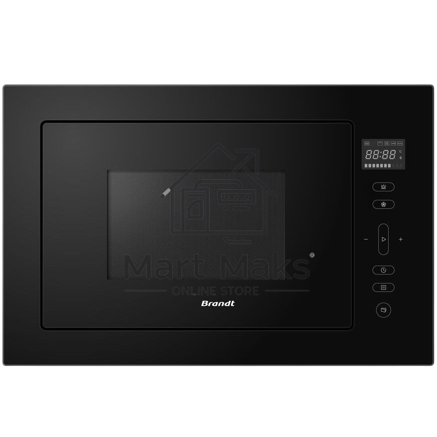 Встраиваемая микроволновая печь Brandt, 3 функции приготовления, 8 автоматических программ, гриль, размораживание, сенсорное управление, таймер, объем 25 л, защита от детей, черный