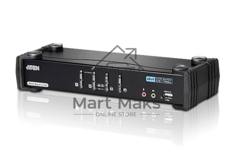 Переключатель KVM ATEN CS1784A-AT-G KVM+Audio+USB 2.0, 1 user USB+DVI => 4 cpu USB+DVI, со шнурами USB 4х1.8м., 2560x1600 60Hz DVI-D Dual Link/2048x