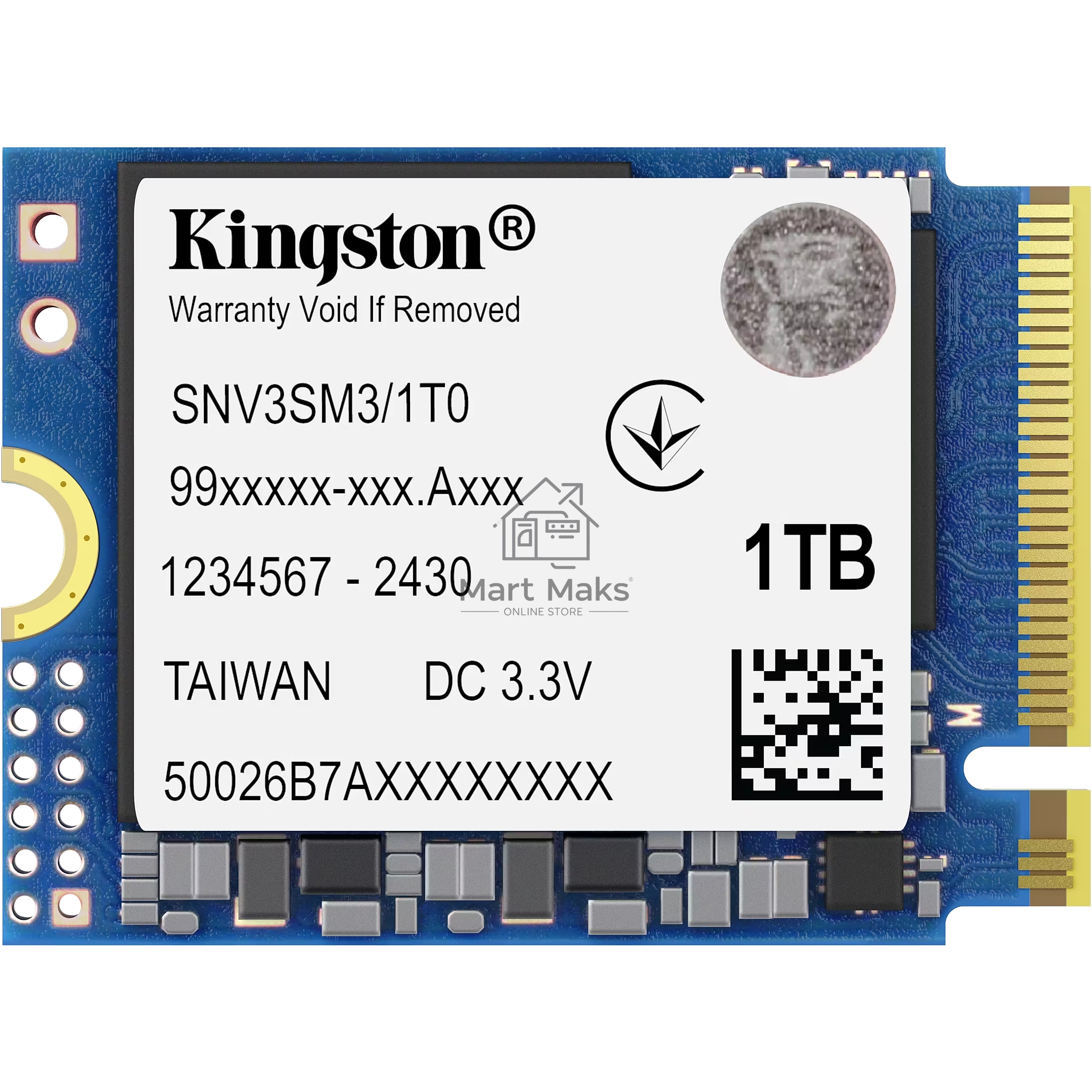 Твердотельный накопитель Kingston SSD NV3, 1000GB, M.2(22x30mm), NVMe, PCIe 4.0 x4, 3D TLC, R/W 6000/4000MB/s, TBW 320, DWPD 0.2 (60 мес)