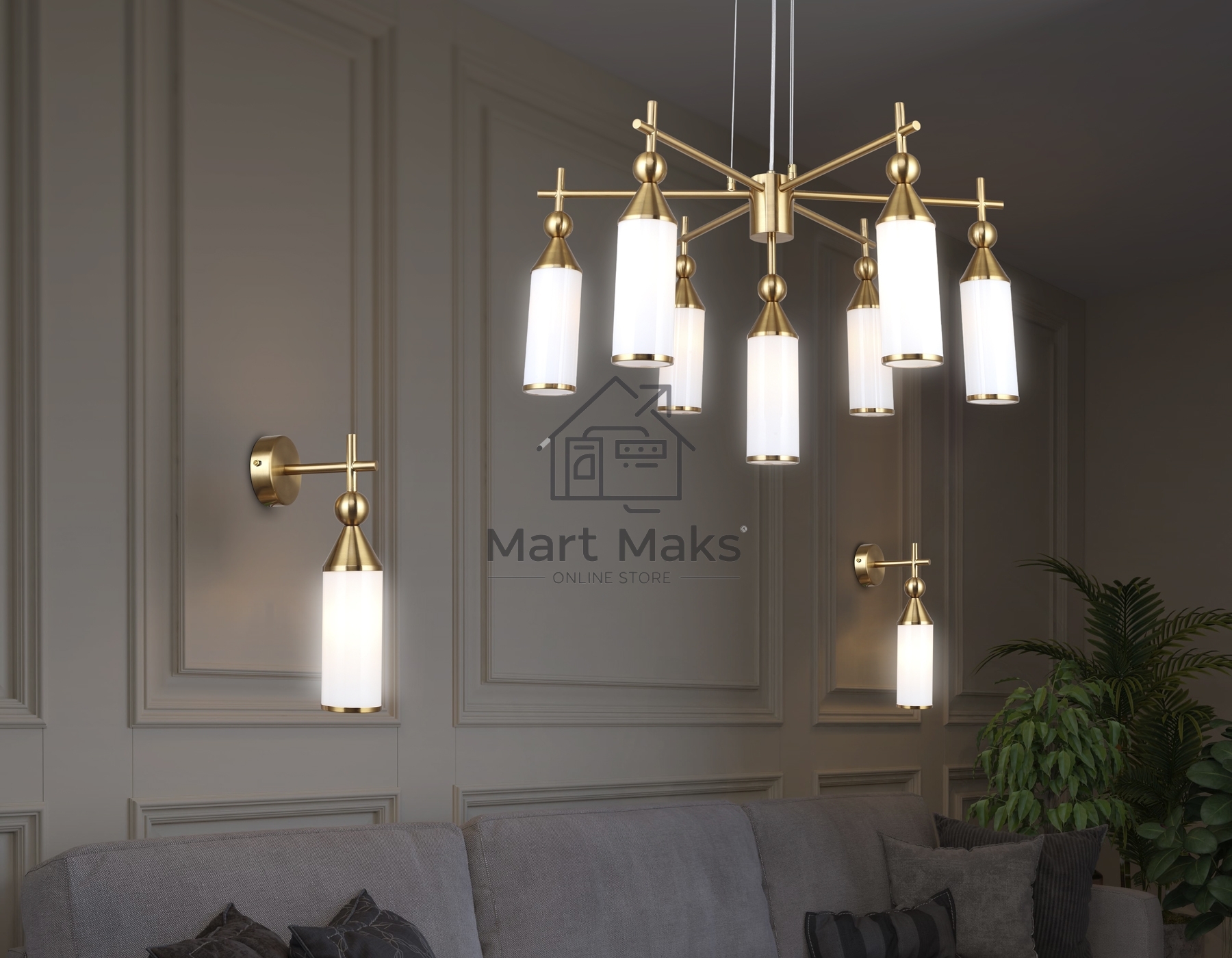 Люстра Ambrella light LH55278/7 BS/FR латунь/белый матовый E14*7 max 40W D640*1390