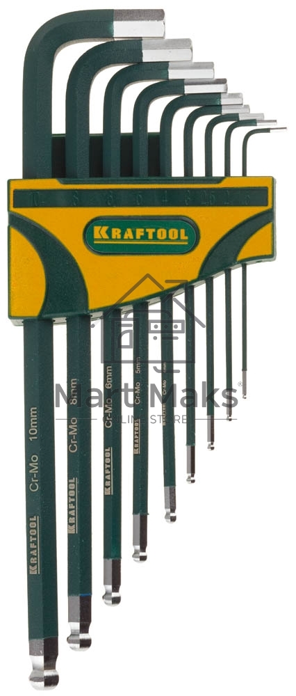 Набор ключей KRAFTOOL 27445-H9industrie длин. шарик cr-mo сталь(s2) hex1.5-10мм 9шт