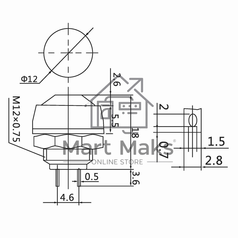 Выключатель-кнопка 250V 1А (2с) OFF-(ON) Б/Фикс зеленая Micro Rexant