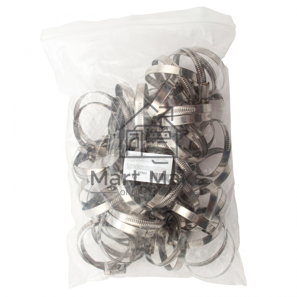 Хомуты Сибртех нержав. сталь, стандартное болтовое крепление 40-60 мм, ширина 9 мм, 50 шт. 47583