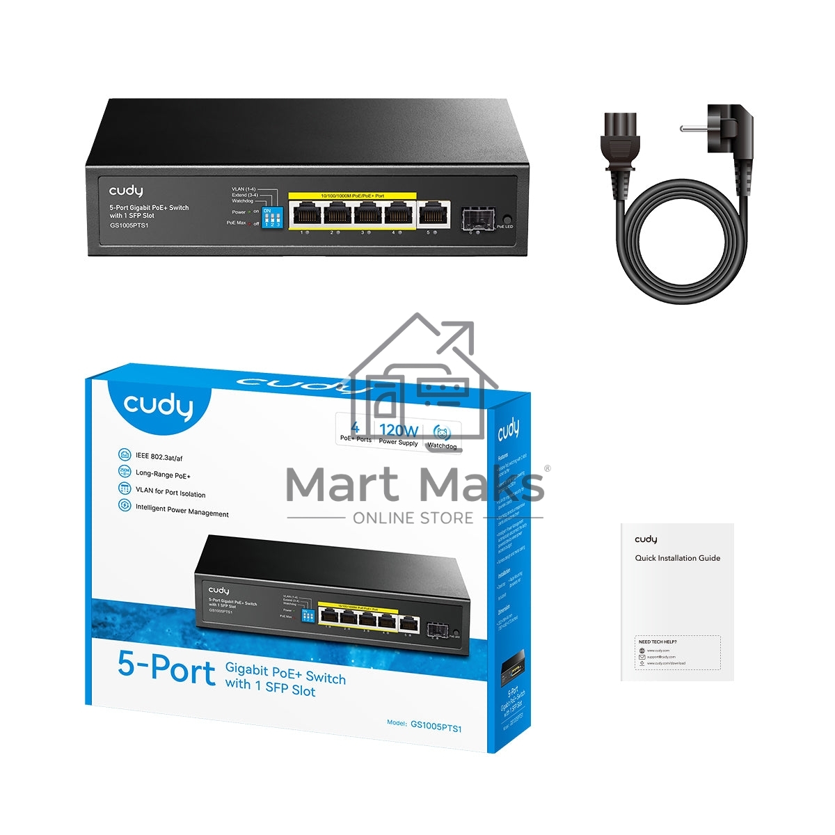 Коммутатор Cudy GS1005PTS1 (L2) 5x1Гбит/с 1SFP 4PoE+ 120W неуправляемый