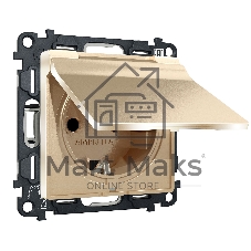 MA608010 Комплект механизма электрической розетки ALFA Шампань с/з с шторками и крышкой IP44 QUANT (AP6080, VM141)