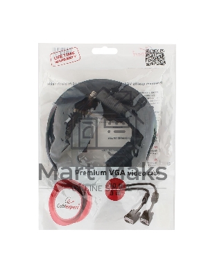 Кабель VGA Premium Cablexpert CC-PPVGA-10-B, 15M/15M, 3.0м, черный, тройной экран, феррит.кольца, пакет