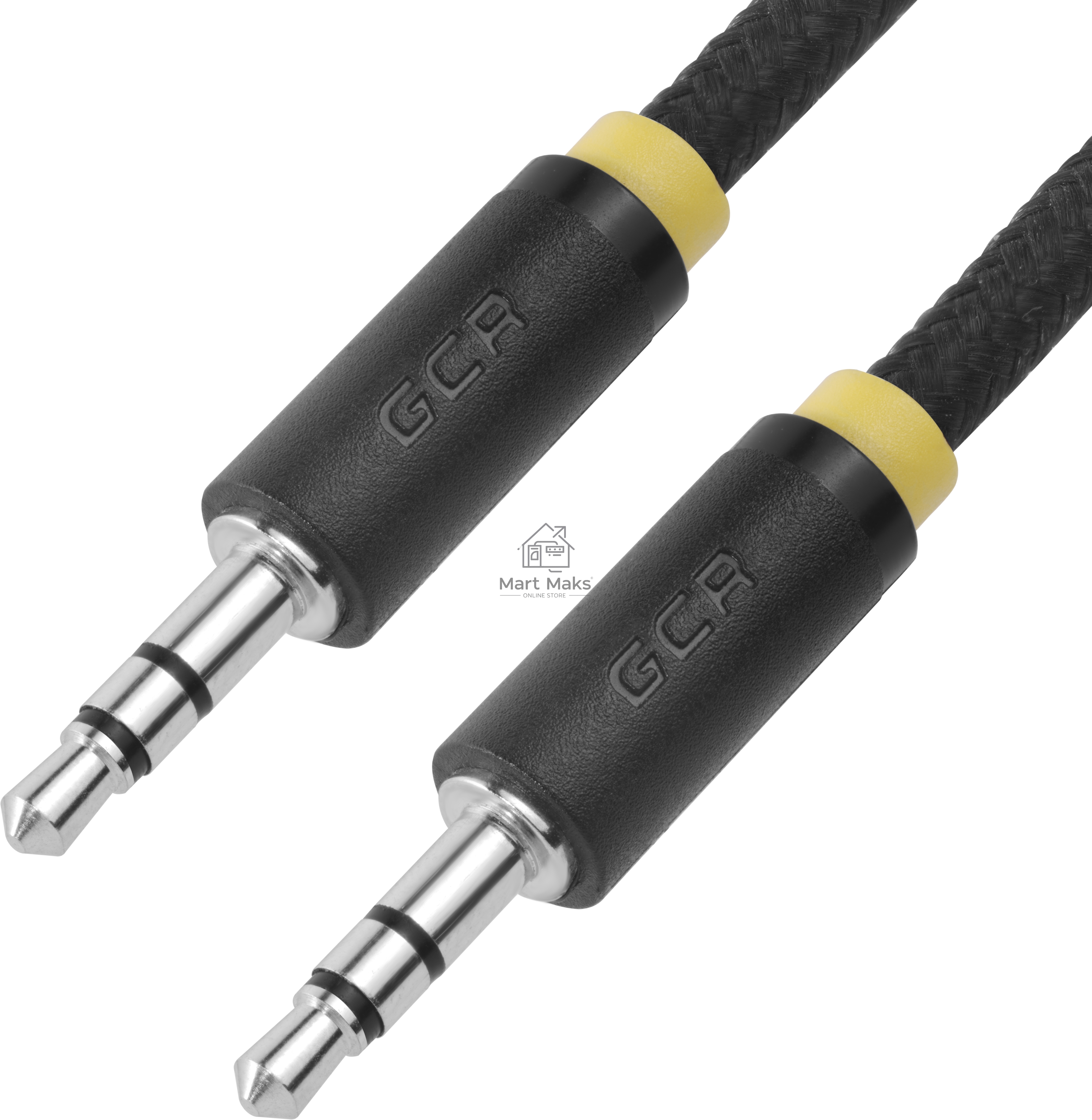 Кабель аудио Greenconnect0.5m jack 3,5mm/jack 3,5mm, нейлон, черный, желтая окантовка, ультрагибкий, 28 AWG, M/M, Premium, экран, стерео(GCR-AVC8114-0.5m)