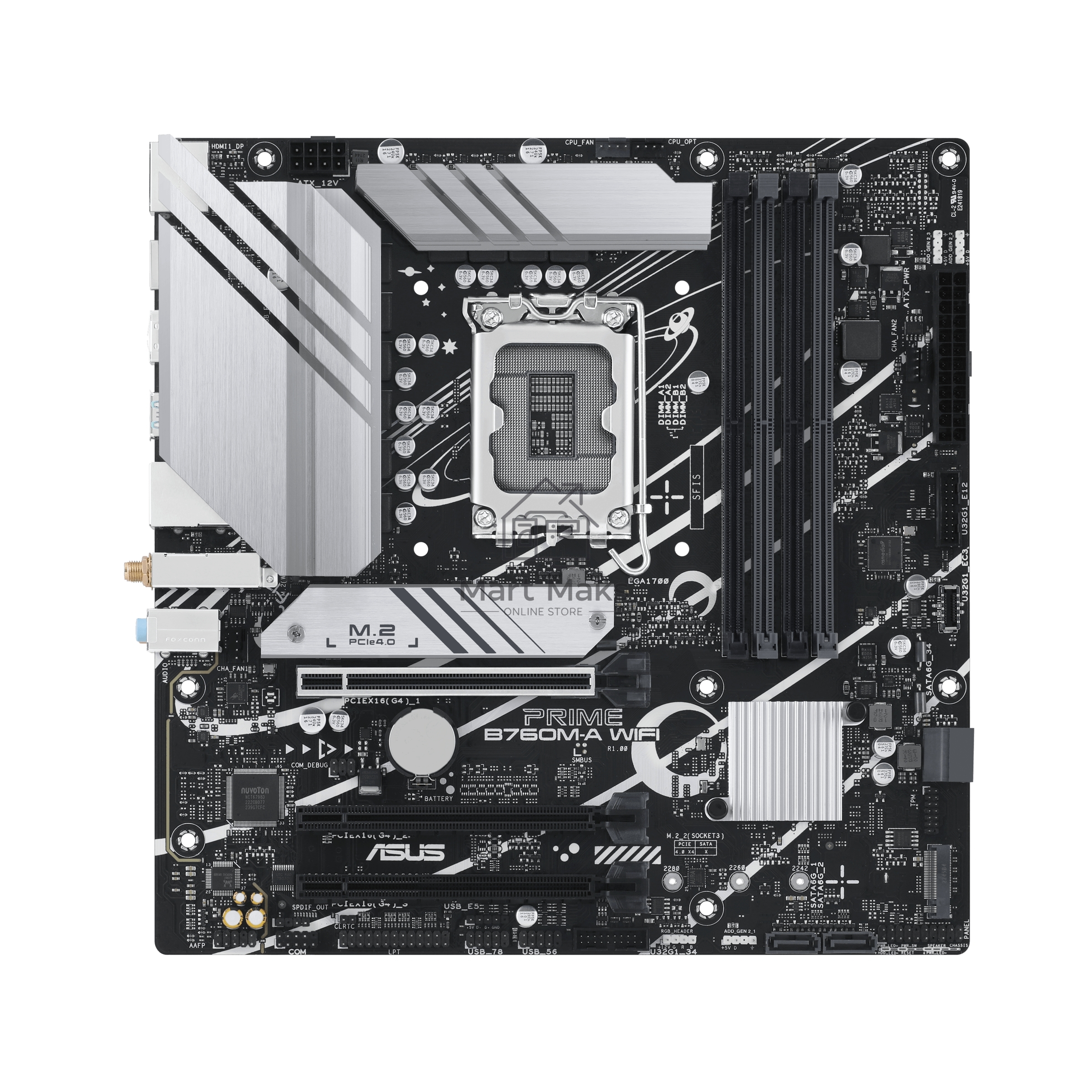 Материнская плата ASUS PRIME B760M-A WIFI, LGA 1700, Intel B760, 4xDDR5, 4xSATA, 2xM.2, 1xPCIe 4.0 x16, 1xPCIe 4.0 x4, 1xPCIe 4.0 x1, 2xHDMI, 1xDP, 1x 2.5Gb LAN, 2xUSB-A 3.2 Gen 2, 4xUSB-A 2.0, 3x3.5 мм, 7.1, mATX