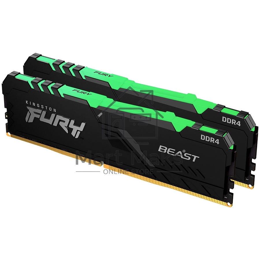 Оперативная память Kingston Fury Beast, DDR4, 16GB (2x8GB), 3600MHz, CL17, DIMM, с радиаторами, RGB, черный