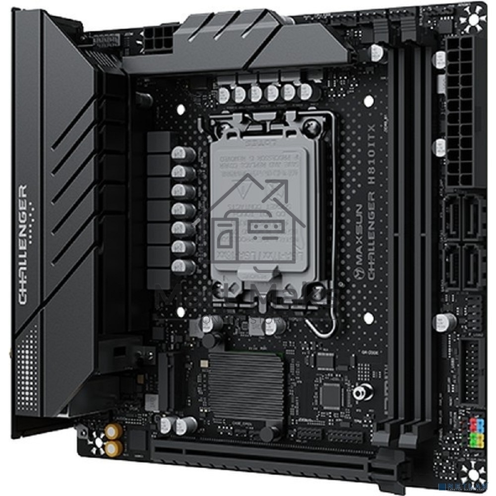 Материнская плата Maxsun MS-Challenger H810ITX WIFI, LGA1851, Intel H810, 2xDDR5, 4xSATA, 2xM.2, 1xPCIe 5.0 x16, 1xDP, 1xHDMI, 1x1Gb LAN, Wi-Fi 6, Bluetooth 5.2, 4xUSB-A 10Gbps, 2xUSB-A 5Gbps, 2xUSB-A 2.0, 3x3.5 мм, Mini-ITX