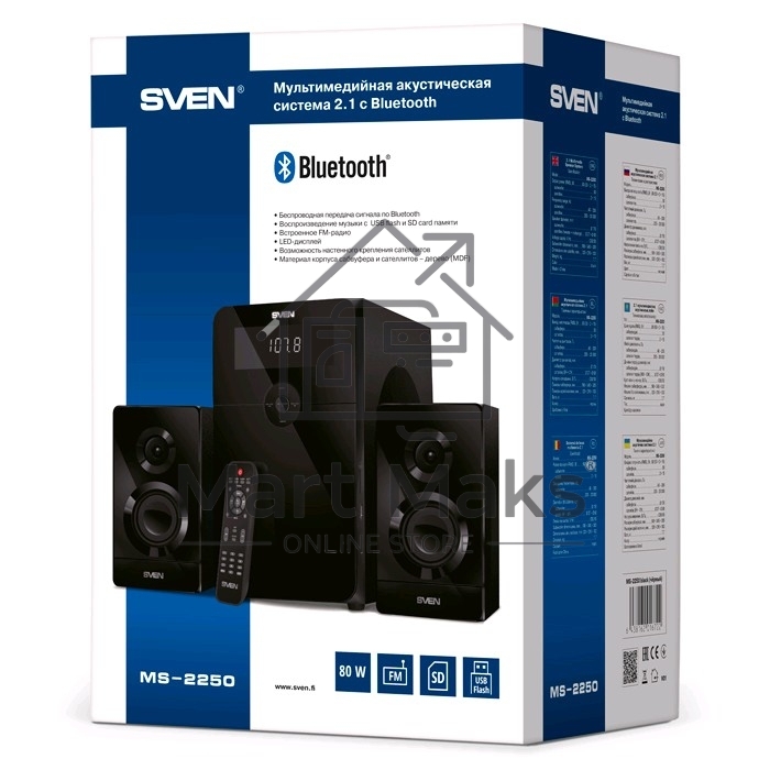 Акустическая система 2.1 SVEN MS-2250 / 80 Watt / ~230V 50Hz / Bluetooth / Black