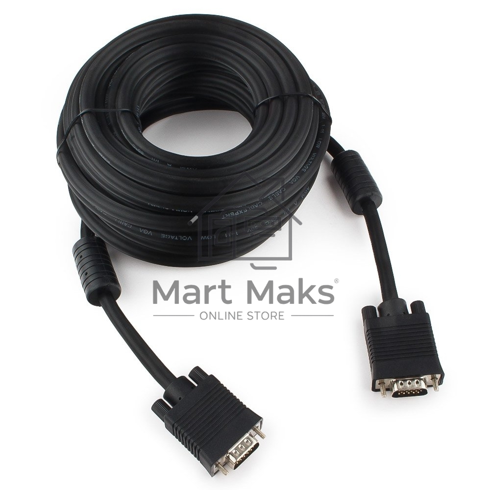 Кабель Gembird/Cablexpert CC-PPVGA-10M-B, Кабель VGA Premium, 15M/15M, 10м, черный, тройной экран, феррит.кольца