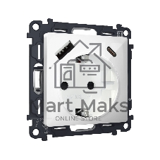 Комплект механизма электрической розетки ALFA Белый глянец 2USB A+C 20W (быстрая зарядка) с/з QUANT (AP1100, VM160) MA110010
