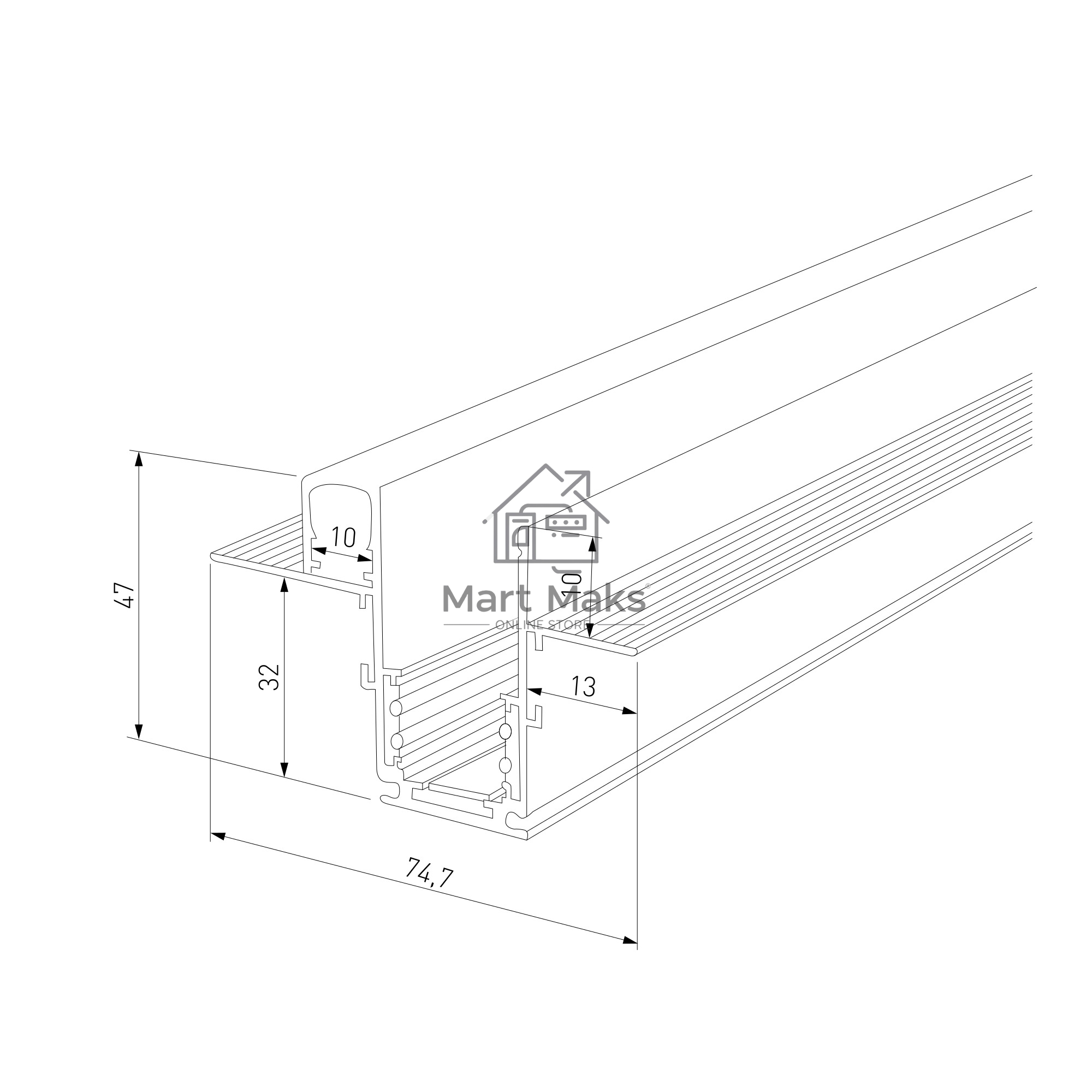 Slim Magnetic Шинопровод встраиваемый с местом под светодиодную ленту (чёрный) (2м) 85132/00