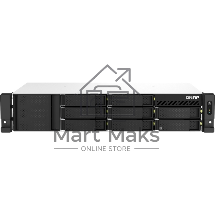 Сетевое хранилище SMB QNAP TS-873AeU-4G NAS 8x3.5/2.5 SATA/SSD trays, 2 x M2 PCIe, 2x 2.5 GbE, 2U rackmount, 1 PSU. AMD Ryzen V1500B 4-core/8-thread 2.2 GHz processor, 4 GB DDR4 RAM (1*4 GB) up to 64GB (2*32 GB). W/o rail kit RAIL-B02