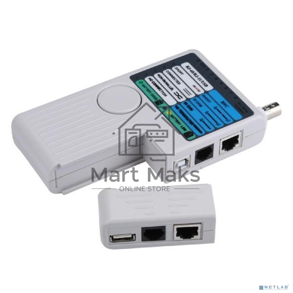 Тестер для витой пары ITK 4в1 RJ45/RJ11/BNC/USB с элем. пит.