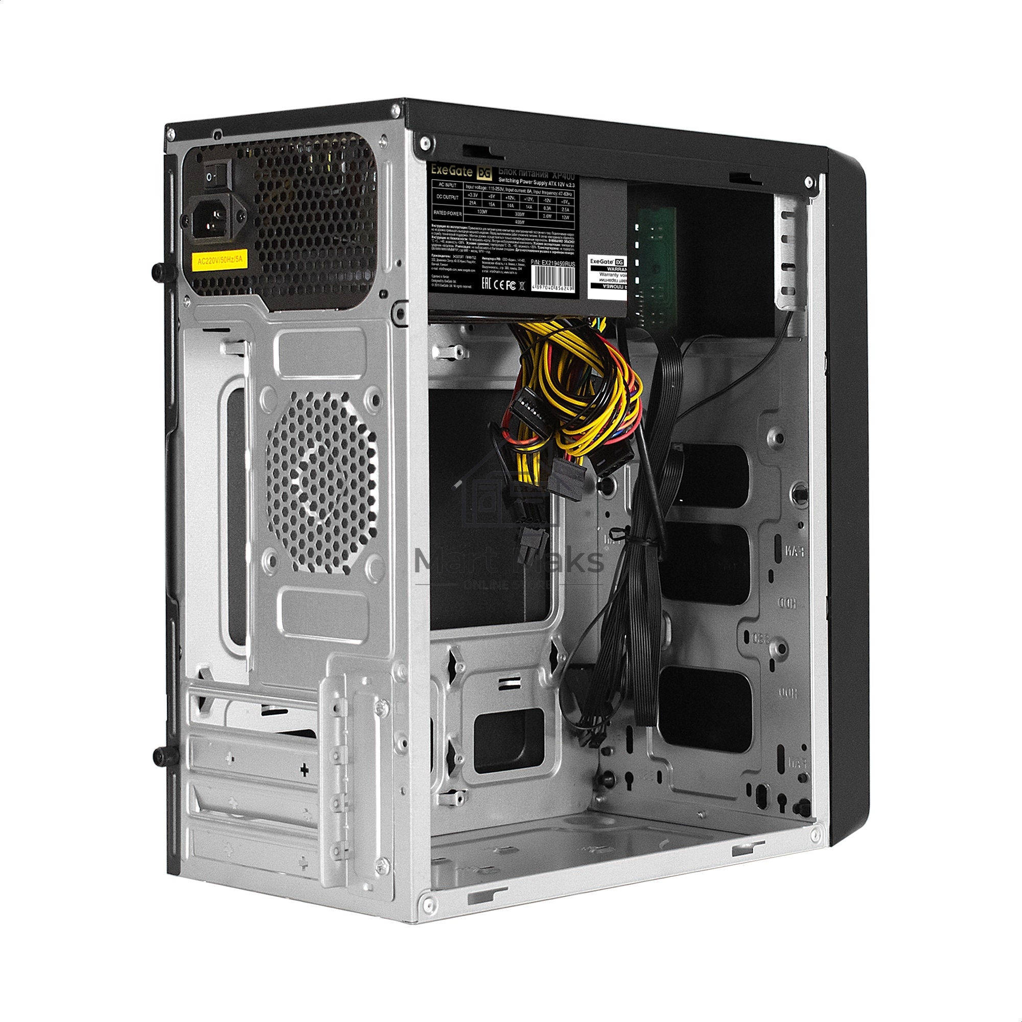 Компьютерный корпус Minitower ExeGate mEVO-7805-XP400 (mATX, БП XP400 с вент. 12см, 2*USB+1*USB3.0, аудио, черный, с 2*RGB подсветкой)