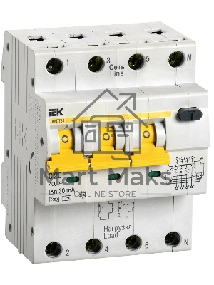 Выключатель автоматический дифференциального тока 34 3п+N 20А C 30мА тип A MAD22-6-020-C-30 IEK