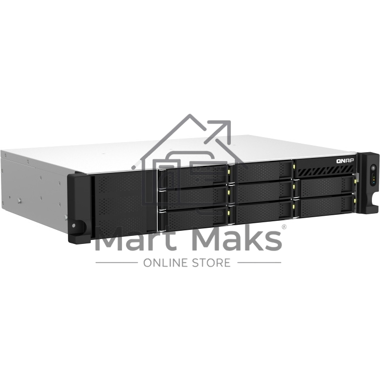 Сетевое хранилище SMB QNAP TS-873AeU-4G NAS 8x3.5/2.5 SATA/SSD trays, 2 x M2 PCIe, 2x 2.5 GbE, 2U rackmount, 1 PSU. AMD Ryzen V1500B 4-core/8-thread 2.2 GHz processor, 4 GB DDR4 RAM (1*4 GB) up to 64GB (2*32 GB). W/o rail kit RAIL-B02