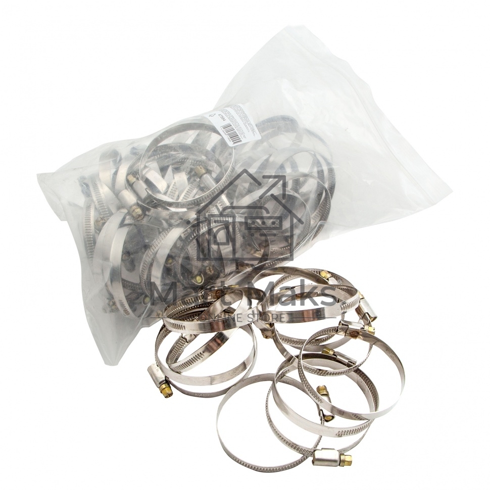 Хомуты нержав. сталь, стандартное болтовое крепление 50-70 мм, ширина 9 мм, 50 шт. Сибртех