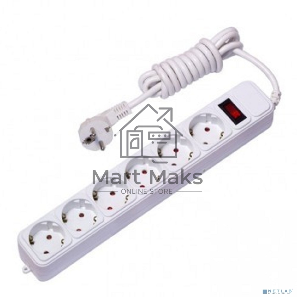 Сетевой фильтр EKF UFP10-375-6-018 6x1,8 м 10А/2,2 кВт с выкл. c/з ПВС 3х0,75 Блокбастер EKF PROxima