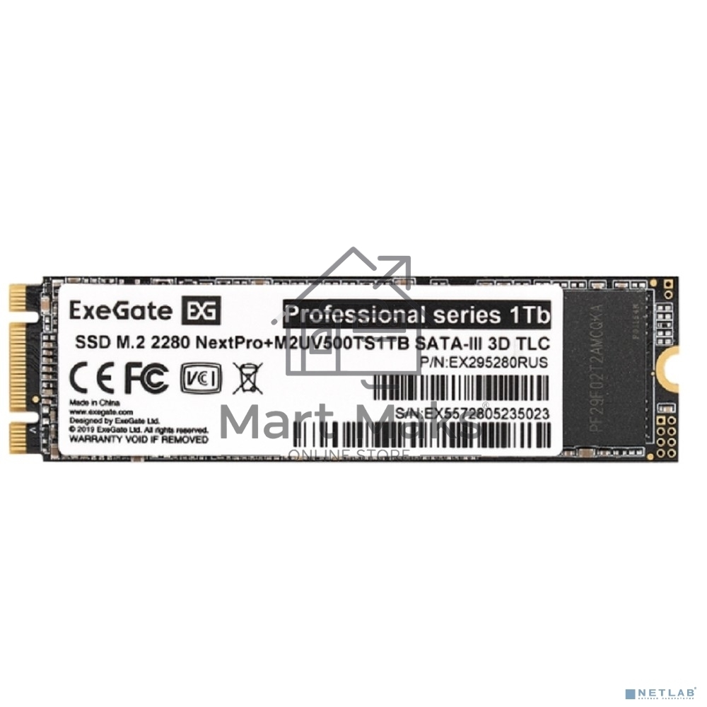 Накопитель SSD ExeGate, 1Tb, M.2 2280, SATA, R/W 551/480
