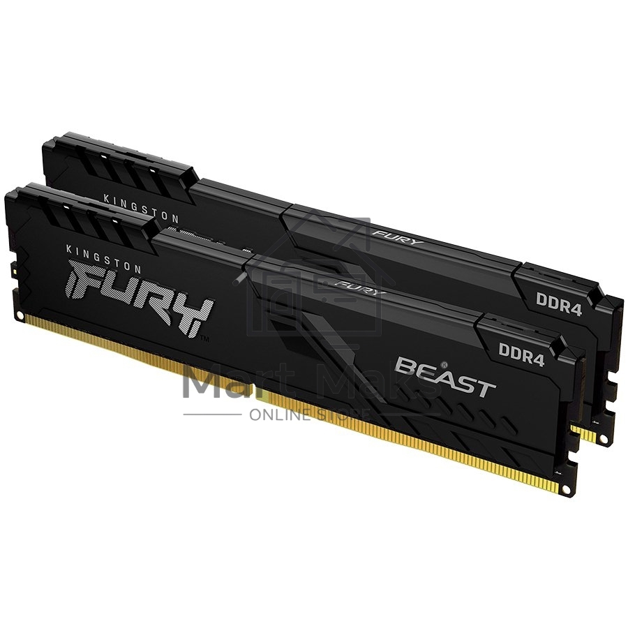 Оперативная память Kingston Fury Beast, DDR4, 32GB (2x16GB), 3200MHz, CL16, DIMM, с радиатором, черный
