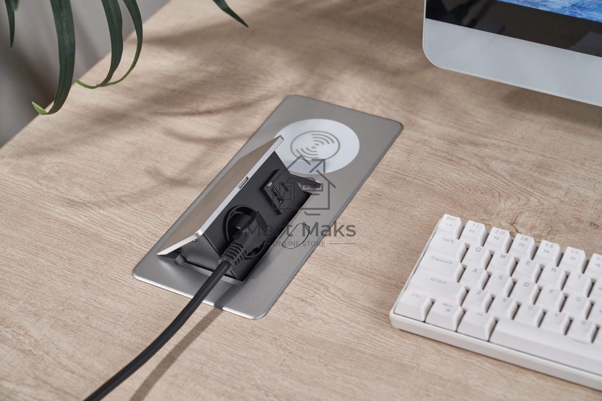 Розетка Cactus CS-SOCKET-USBA/C-WLESS для столешницы серебристый