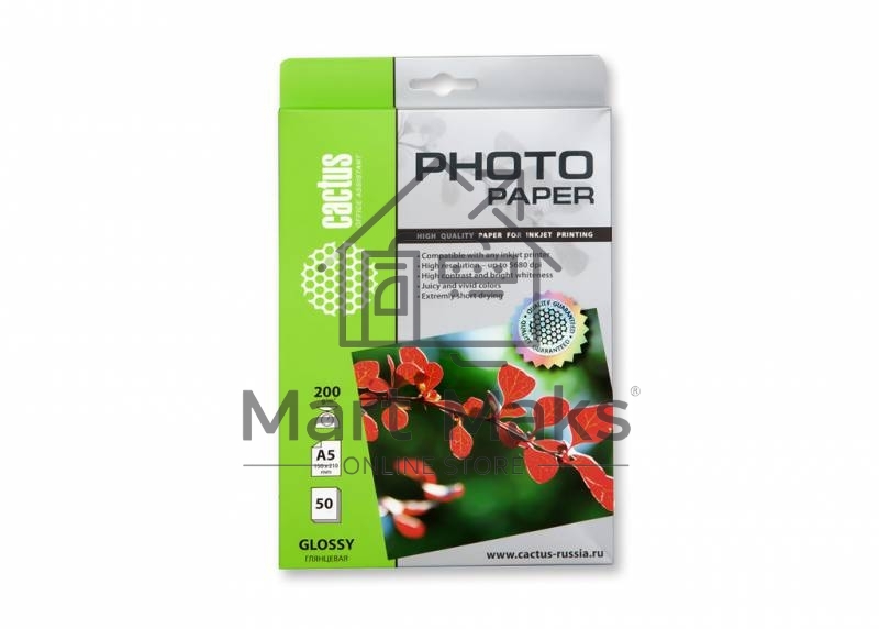 Фотобумага Cactus CS-GA520050 A5/200г/м2/50л. глянцевая для струйной печати