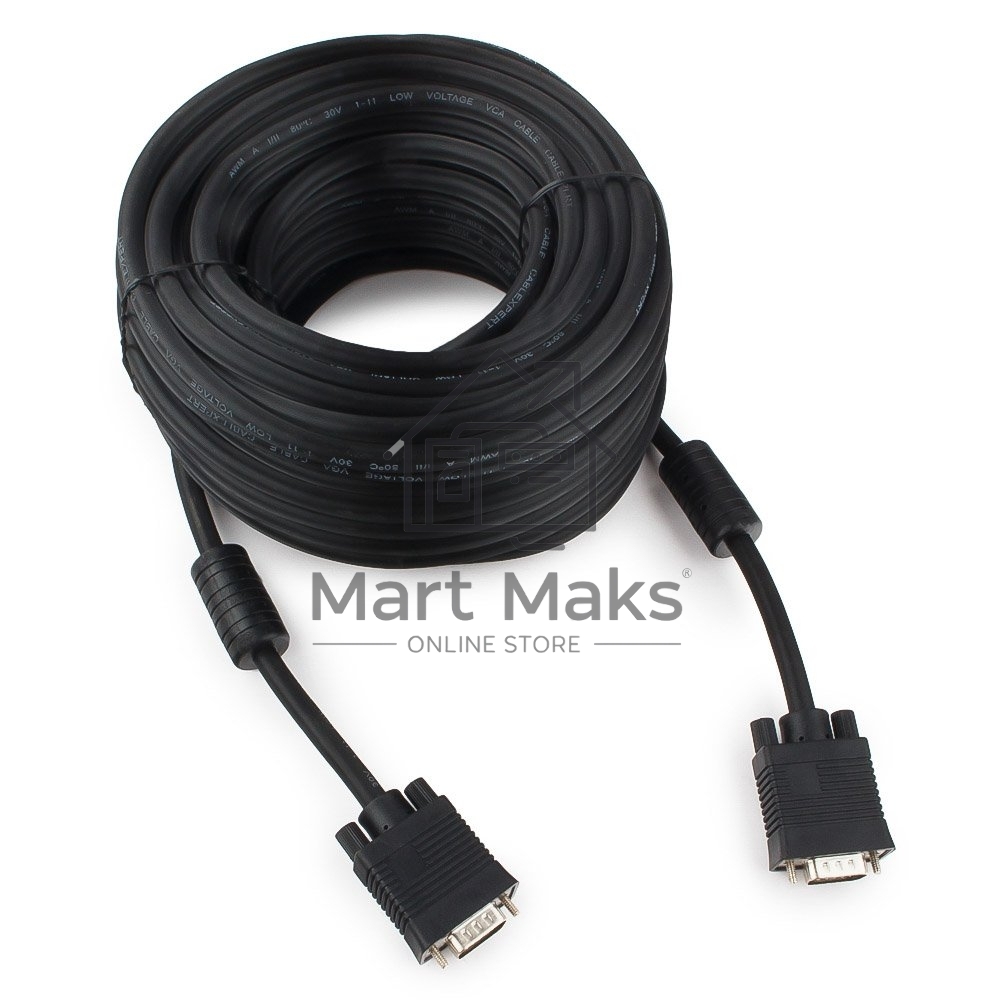 Кабель Gembird/Cablexpert CC-PPVGA-20M-B, Кабель VGA Premium, 15M/15M, 20м, черный, тройной экран,феррит.кольца