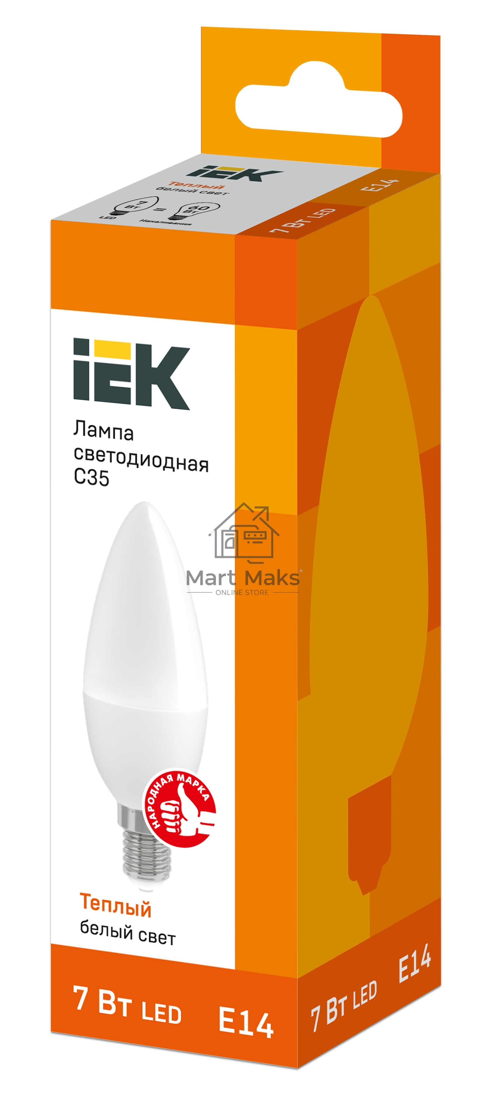 Лампа Iek LLE-C35-7-230-30-E14 светодиодная ECO C35 свеча 7Вт 230В 3000К E14 IEK