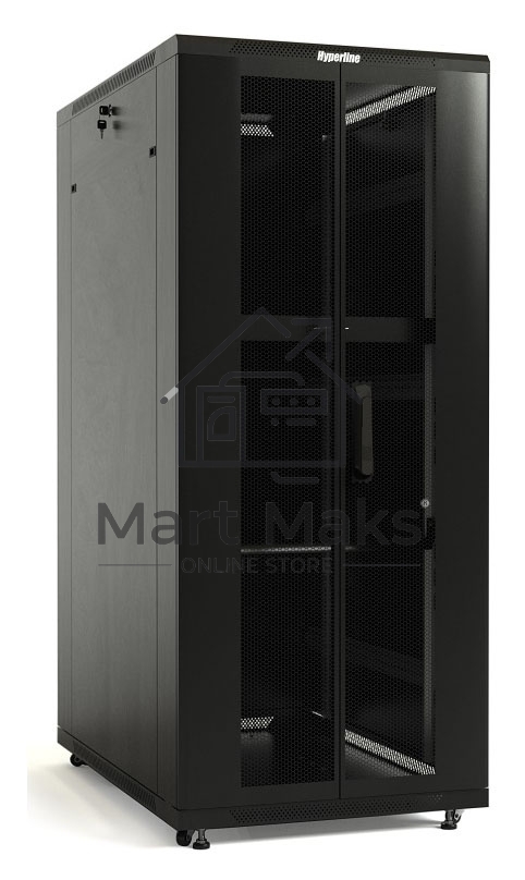Шкаф серверный Hyperline (TTB-4266-DD-RAL9004) напольный 42U 600x600мм пер.дв.перфор.2ств. задн.дв.перфор.2-хст. 2 бок.пан. 800кг черный 510мм IP20 сталь