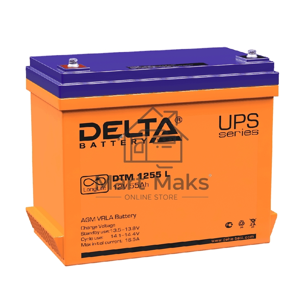 Батарея Delta DTM 1255 L напряжение 12В, емкость 55Ач (239x132x210mm)