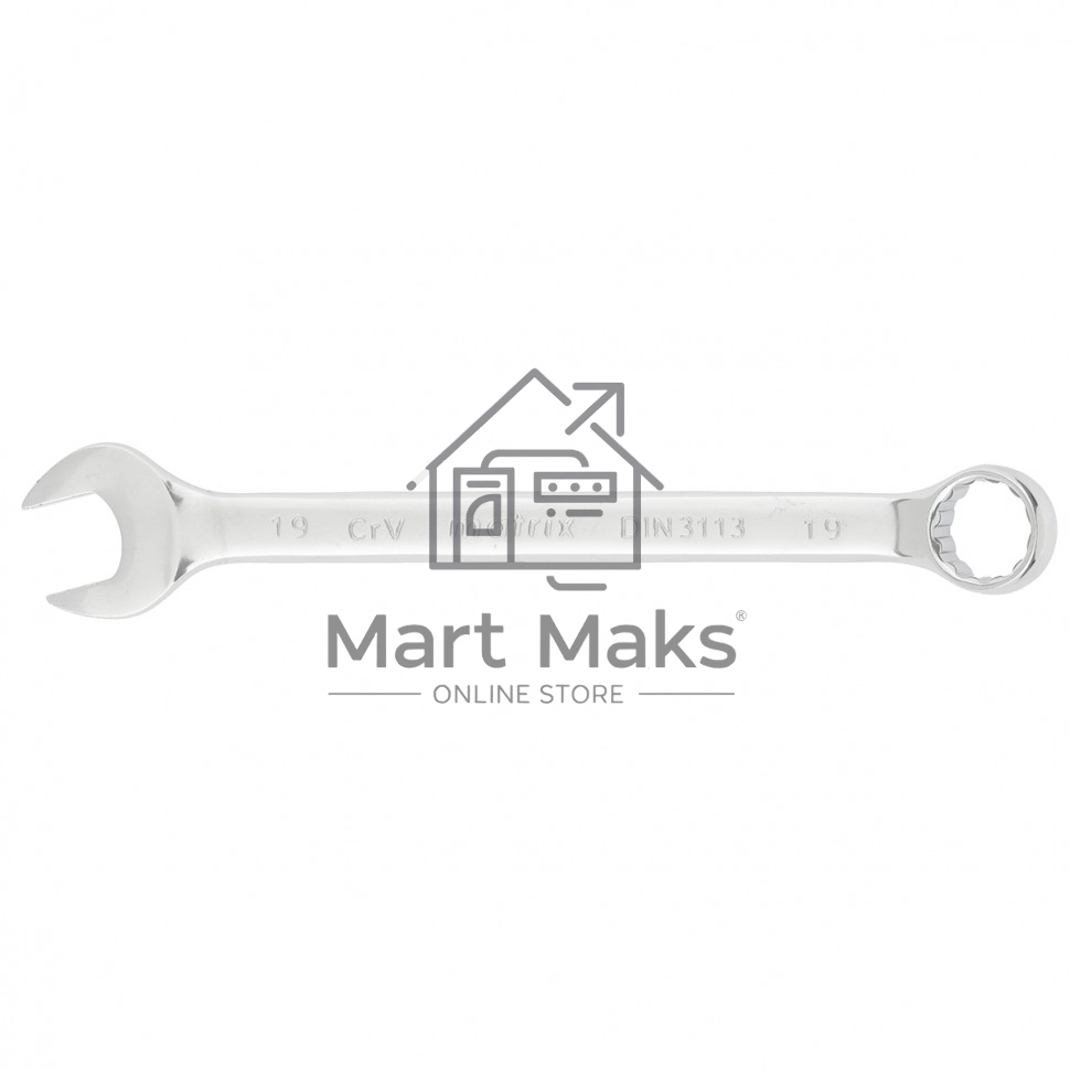 Ключ комбинированный, 19 мм, CrV, полированный хром Matrix