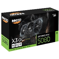 Видеокарта INNO3D GeForce RTX 5080 X3 OC, 16 GB GDDR7, 256 bit, 3xDisplayPort, HDMI, GPU 2640 MHz