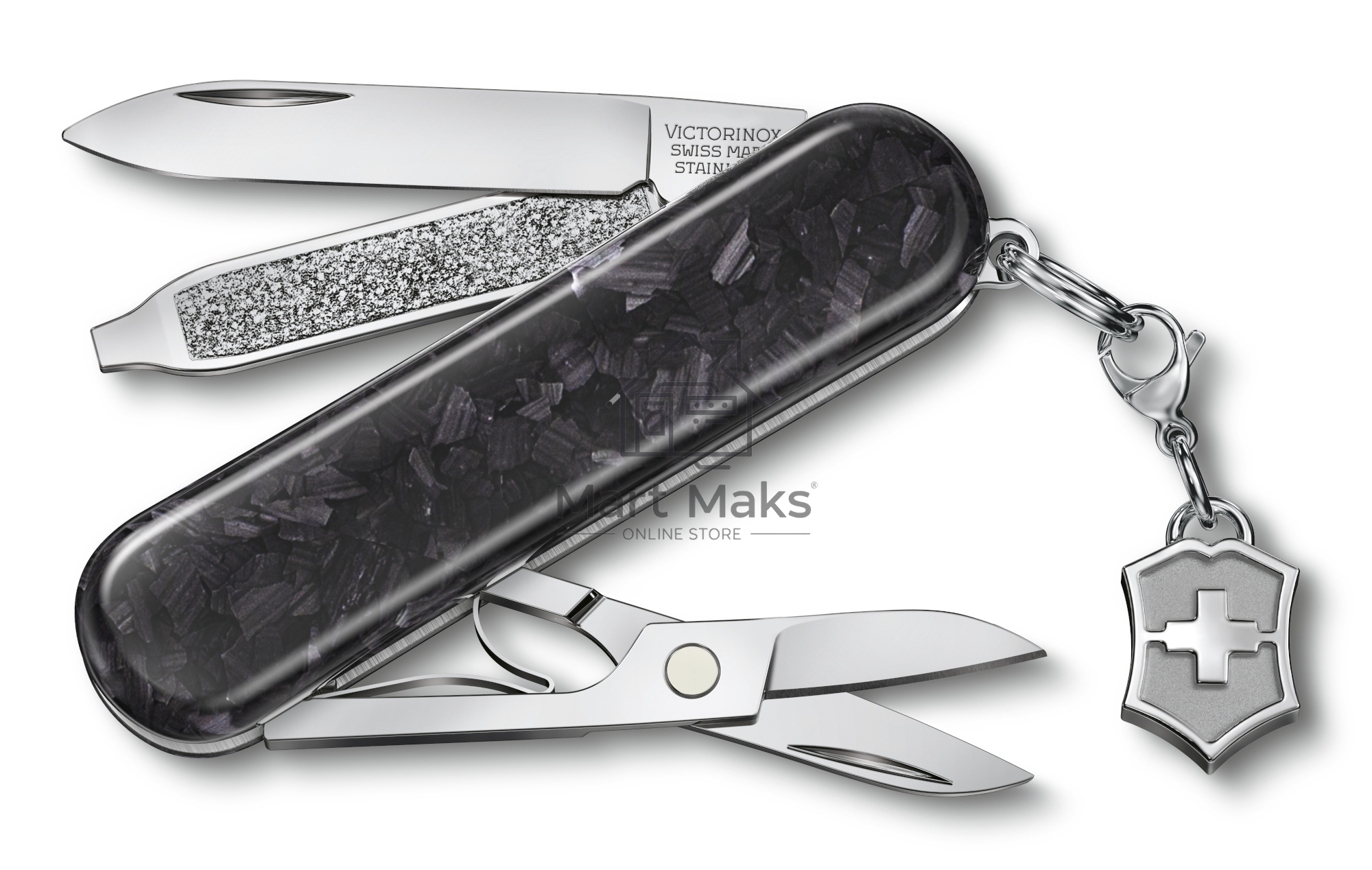 Нож перочинный Victorinox Classic Brilliant Carbon (0.6221.90) 58мм 5 функций черный/серебристый подар.коробка