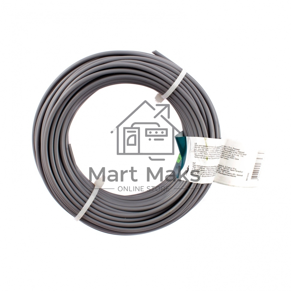 Леска для триммера круглая, армир. алюминием, 2,4 мм х 15 м, Россия Сибртех