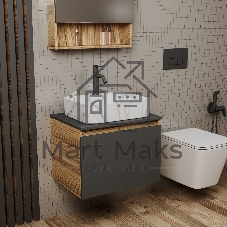 Комплект: тумба Bau Dream Blackwood графит 60, 1 ящик, раковина прямоугольная BAU Cerama 48х37, мрамор, смеситель Hotel Dream Black, черный матовый