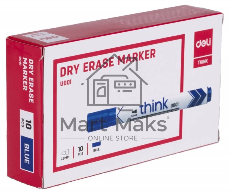 Маркер для досок Deli Think EU00130, круглый пишущий наконечник, 2мм, синий