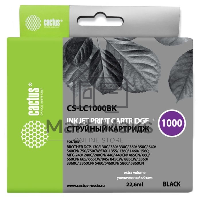 Картридж струйный Cactus CS-LC1000BK черный (22,6 мл) для Brother DCP 130C/ 330С, MFC-240C/ 5460CN