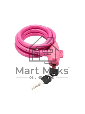 Тросовый замок взломостойкий для велосипедов и колясок с ключом Четыре сезона 150 см розовый 79-0314