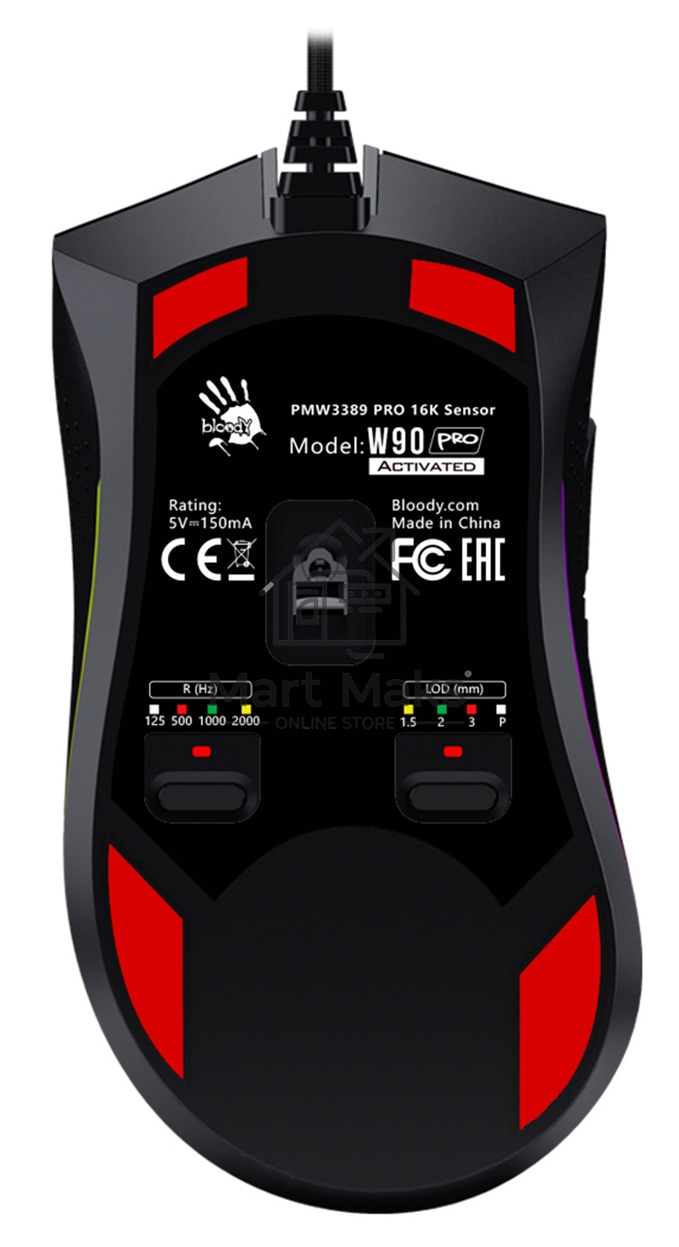 Мышь проводная A4Tech Bloody W90 Pro черный, 16000 dpi, USB, кнопки - 10