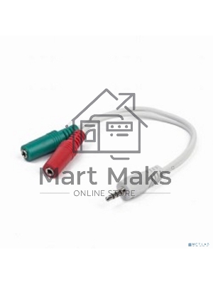 Кабель аудио сигнала Gembird, Jack3.5 4pin->Jack3.5 стерео + 3.5 микрофон моно, длина 20 см, белый