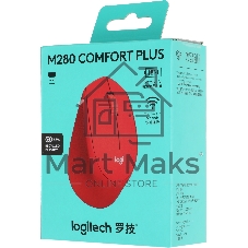 Мышь беспроводная Logitech M280 красный, 1000 dpi, радиоканал, USB, кнопки - 3