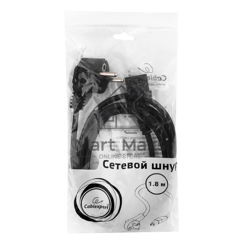 Кабель питания Cord Power Gembird/Cablexpert PC-186 / 1.8м, Schuko- C13, 6А, черный, с зазем.